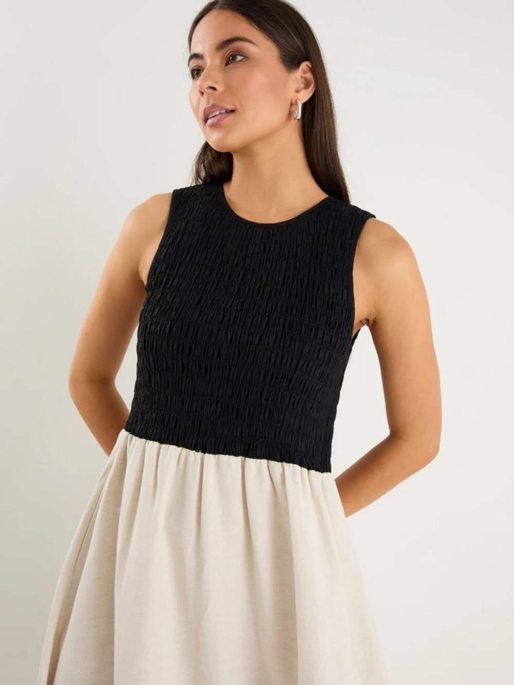 New Oatmeal & Black Contrast Bodice Midi Dress - Picture 4 of 11